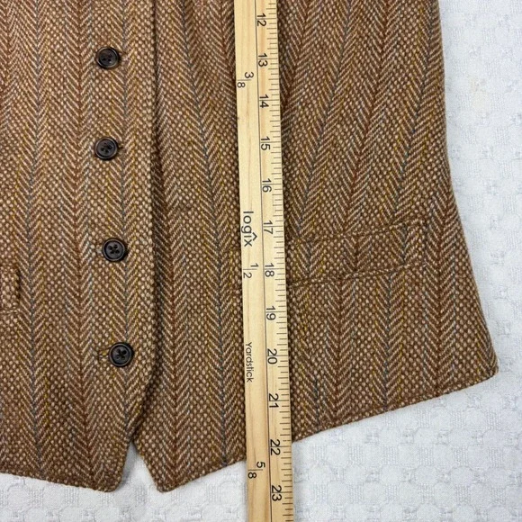Ralph Lauren Sport Vest Women 10 Brown Herringbone Wool Tweed Waistcoat Academia - Picture 8 of 10